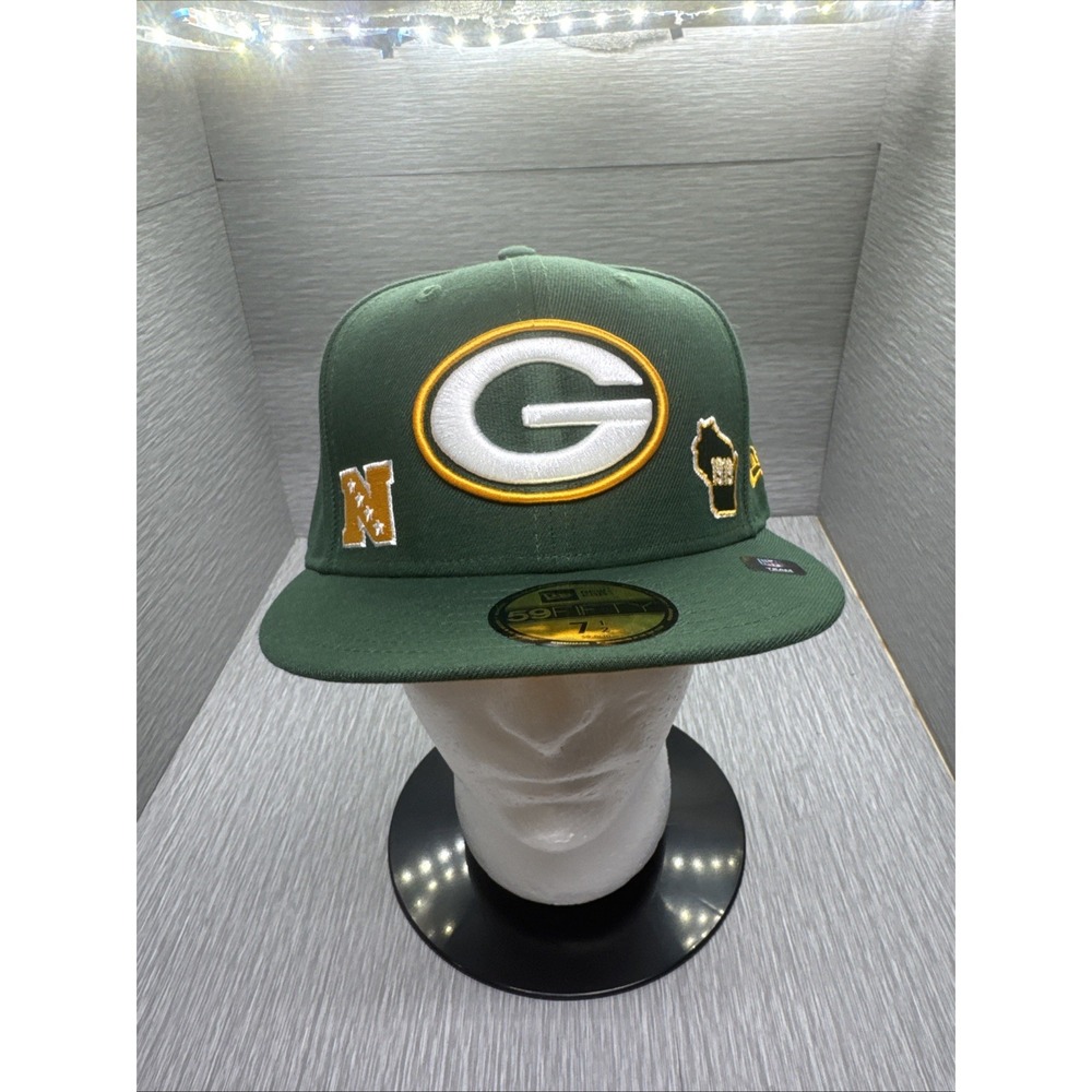 Green Bay Packers New Era 59FIFTY Fitted Hat Green Gold Embroidered Cap Size 7.5
